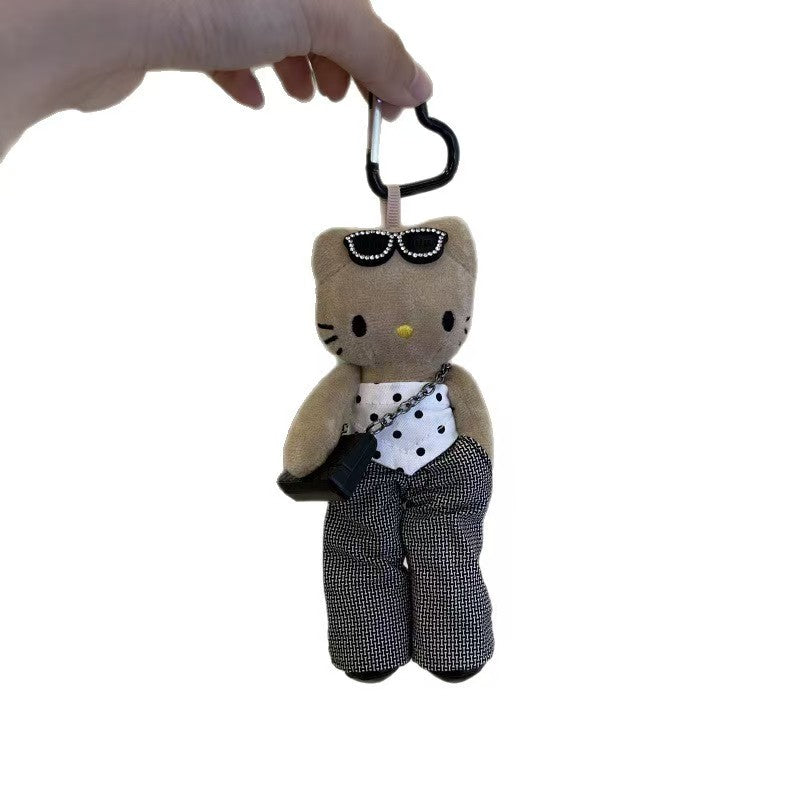 Super hot long legs black leather Hello KT cat high street girl white and black wear shoulder bag keychain spring and summer versatile pendant